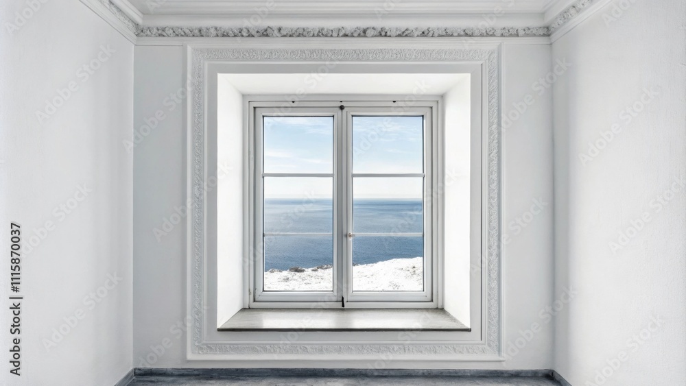 Poster A window frame in a stark white room the new seals perfectly aligned contributing to the overall clean and modern aesthetic.