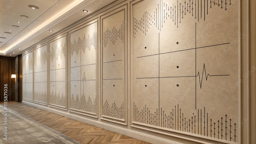 Fototapete A wall with subtle texture showcasing the intricate lines of studs underneath the surface symbolizing the transition from empty space to a soundenhanced environment.