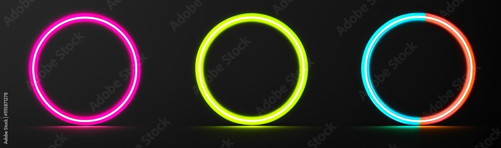 Poster a unique neon blue circle magic portal glow light effect. an abstract green circular tunnel vortex m