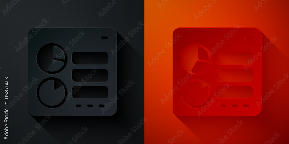 Fototapete Paper cut Computer api interface icon isolated on black and red background. Application programming interface API technology. Software integration. Paper art style. Vector