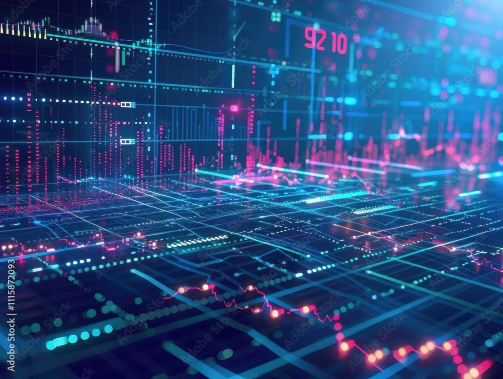 Poster abstract digital data visualization showing complex financial information