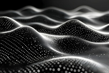 Obraz premium Abstract grayscale wave pattern with glowing dots.