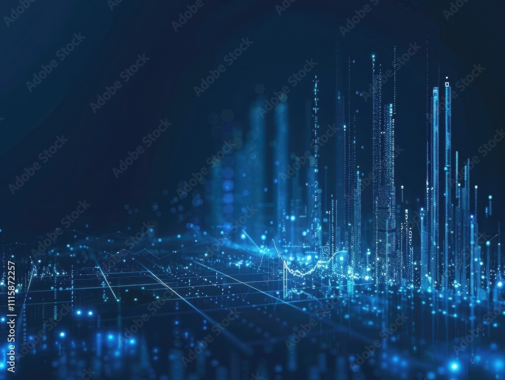 Poster abstract digital cityscape representing data and growth