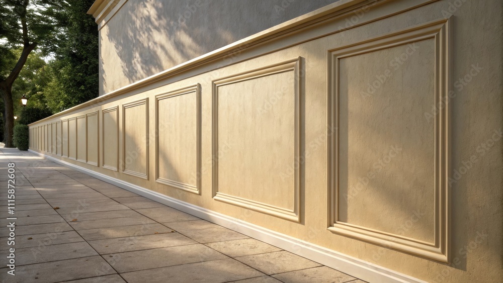 Poster a vertical wall prepped with an even coat of beige adhesive the edges carefully smoothed while shado