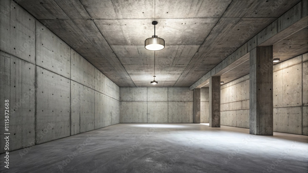 Leinwandbilder a vast open area showcasing the beauty of unrefined concrete surfaces paired with a single light fix