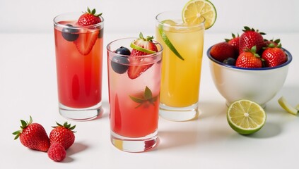 Invigorating summer cocktail display with vibrant fruits strawberries raspberries lime and blueberry