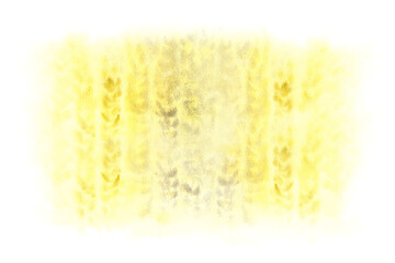 A watercolor abstract stain with texture of knitting or crocheted fabric. Hobby, needlework hand drawn illustration. Yellow, green herringbone textured brush stroke ornament. Isolated from background