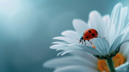Obraz premium Ladybug Crawling on a White Daisy Flower