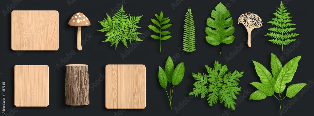 Poster signboard for jungle game ui. tropical billboard for menu set. isolated circle border with rainfores