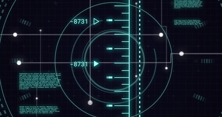 Image of digital data processing and scope over dark background