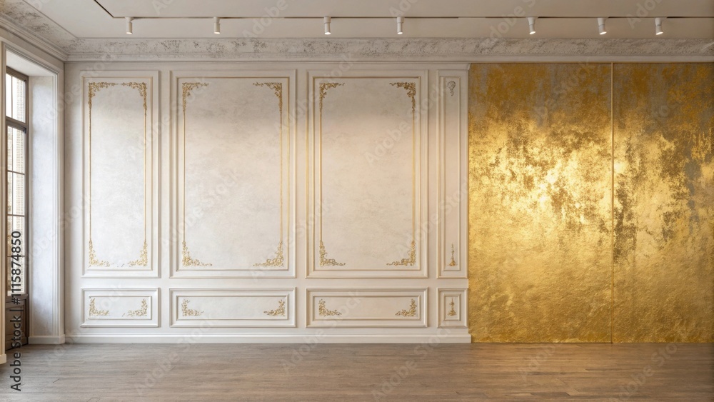 Aufkleber a stark plaster wall with a glimmer of metallic gold paint in the center the shimmer creating a luxu