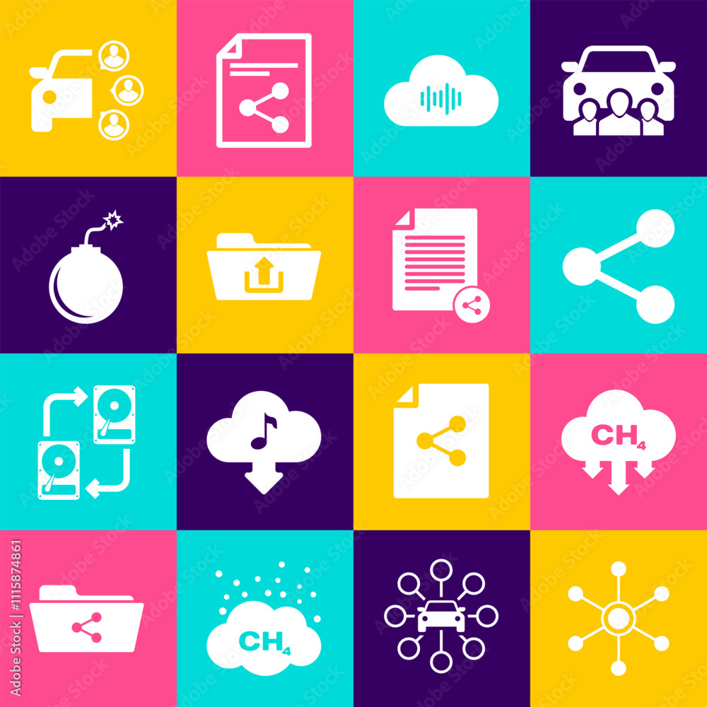 Poster set network, methane emissions reduction, share, music streaming service, folder upload and bomb rea