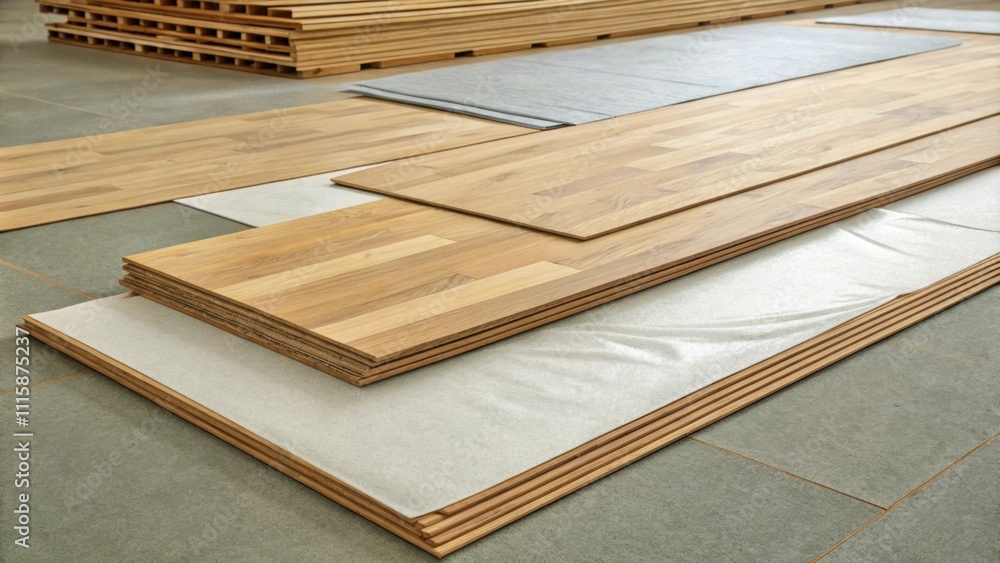 Poster a stack of underlayment sheets with a rectangular piece pulled free revealing the smooth texture und