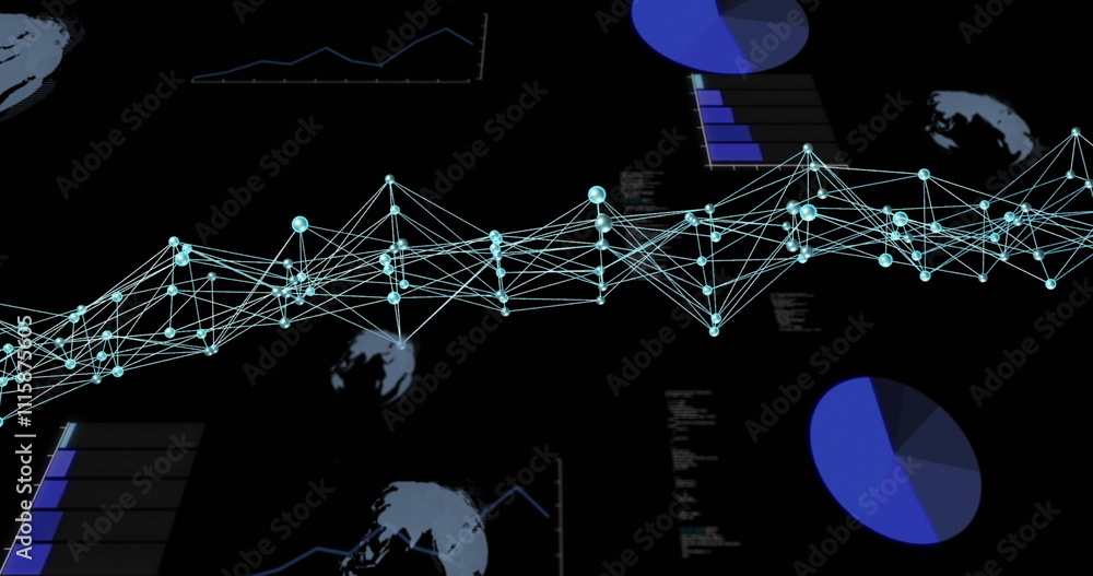 Poster image of dna strand, data processing over scope scanning on black background