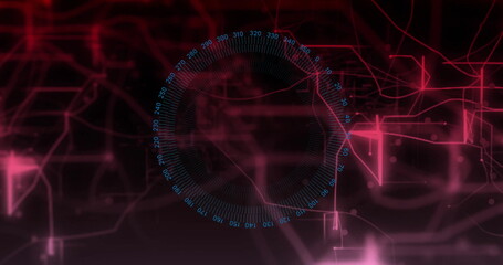 Image of data processing over scope scanning on black background