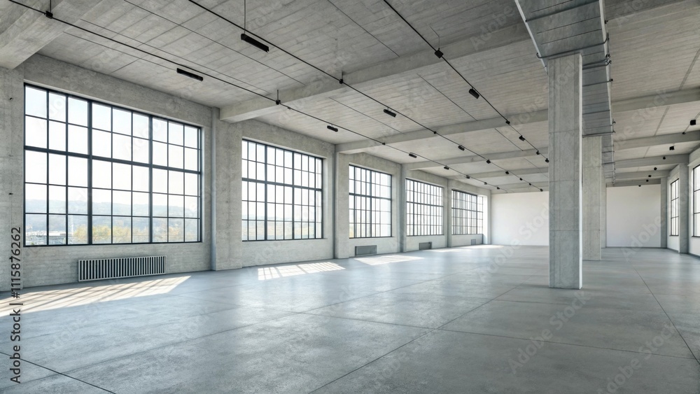 Poster a spacious empty room with a cold concrete floor where profound silence hangs in the air setting the