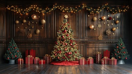 Festive Christmas Room Decorated With Tree And Gifts