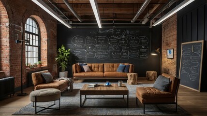 Fototapeta premium interior of a restaurant,a_startupstyle_meeting_room_with_beanbags,generative ai