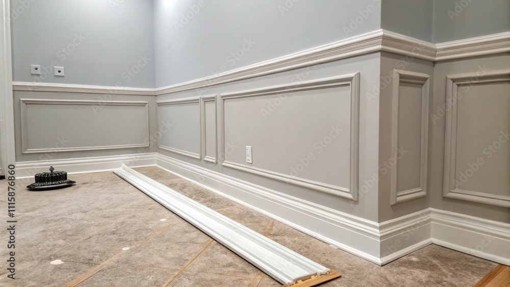 Poster a small corner with a fresh coat of light gray paint showing the transition area just below the ceil