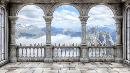 Fototapeta premium Majestic Alpine Landscape Framed by Ornate Stone Arches