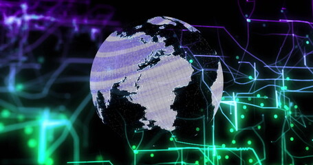 Rotating Earth with digital network connections image over dark background