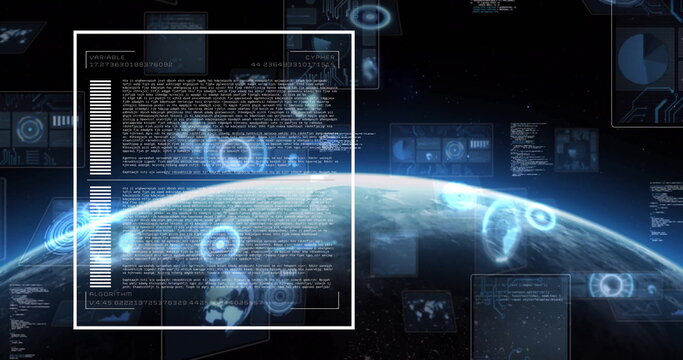 Digital data and algorithm text image over Earth viewed from space - Powered by Adobe