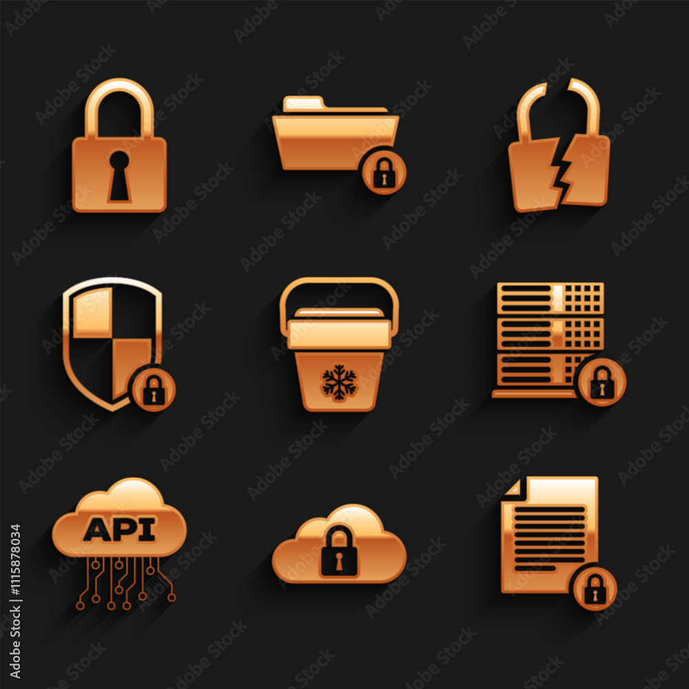 Poster set cooler bag, cloud computing lock, document and, server security with, api interface and shield i