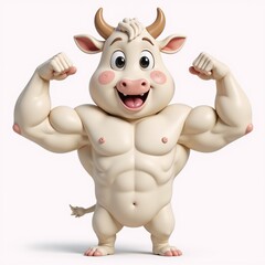Naklejka premium A cartoon character featuring cute milk food imagery accentuated by muscular arms