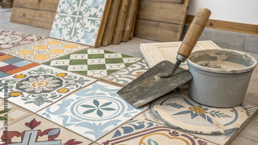 Fototapete an inviting studio space highlighting a curated selection of ceramic tile designs with a wellused tr