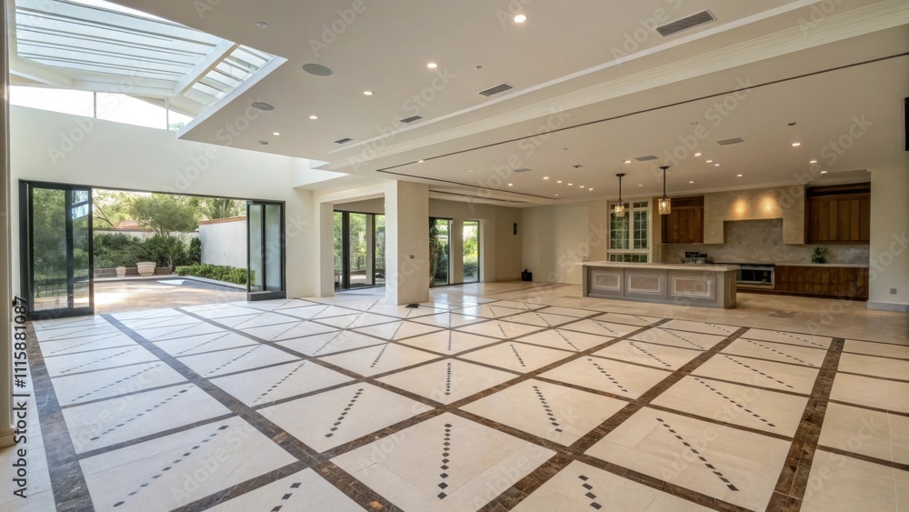Aufkleber An expansive openconcept living area where the underlayment is laid out in a crisscross pattern emphasizing the rooms dimensions and preparing for intricate tile patterns.
