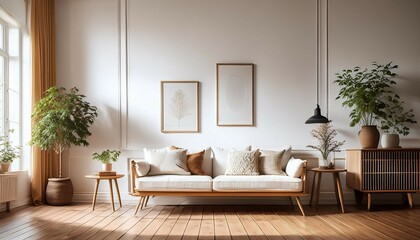 Fototapeta premium vintage room with white walls and wood floor cozy interior natural light retro decor minimalist aesthetic warm atmosphere timeless design scandinavian style home interior inspiration