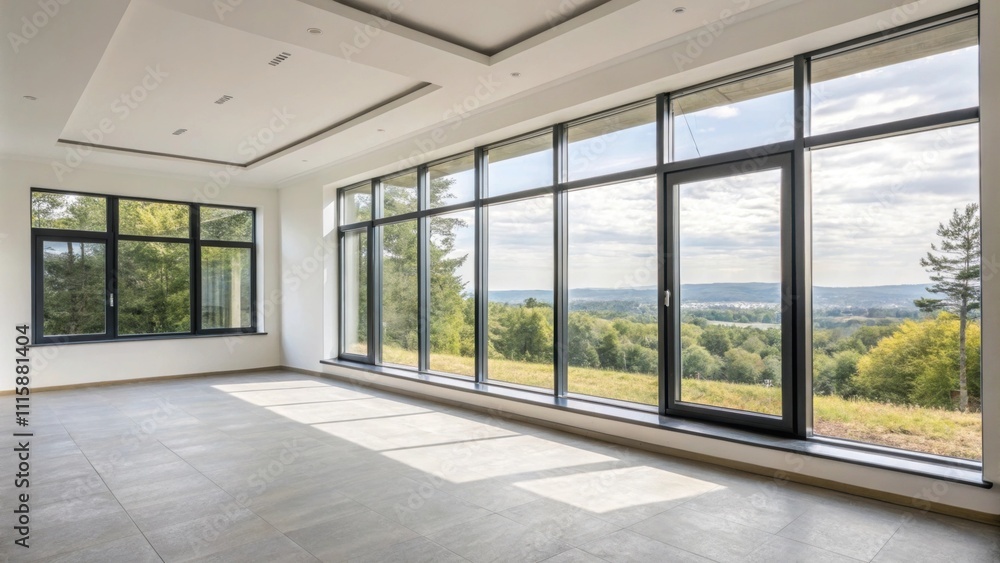 Poster An empty room with a contemporary window frame highlighting sleek lines and new weatherproof seals inviting streams of natural light.