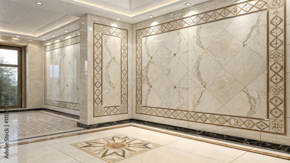 Poster an elegant display of marbleinspired wall tiles arranged in a corner to enhance the luxurious feel o