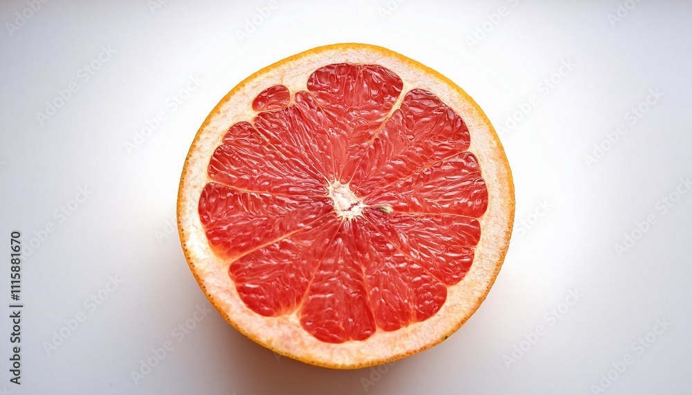 Wall mural vintage style photography of isolated grapefruit slice on white background fresh citrus fruit juicy textures healthy lifestyle natural ingredients summer vibes refreshing taste