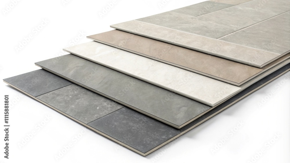 Aufkleber An assortment of large format tiles varying in gray tones stacked horizontally their matte finish contributing to a contemporary and minimalist renovation vibe.