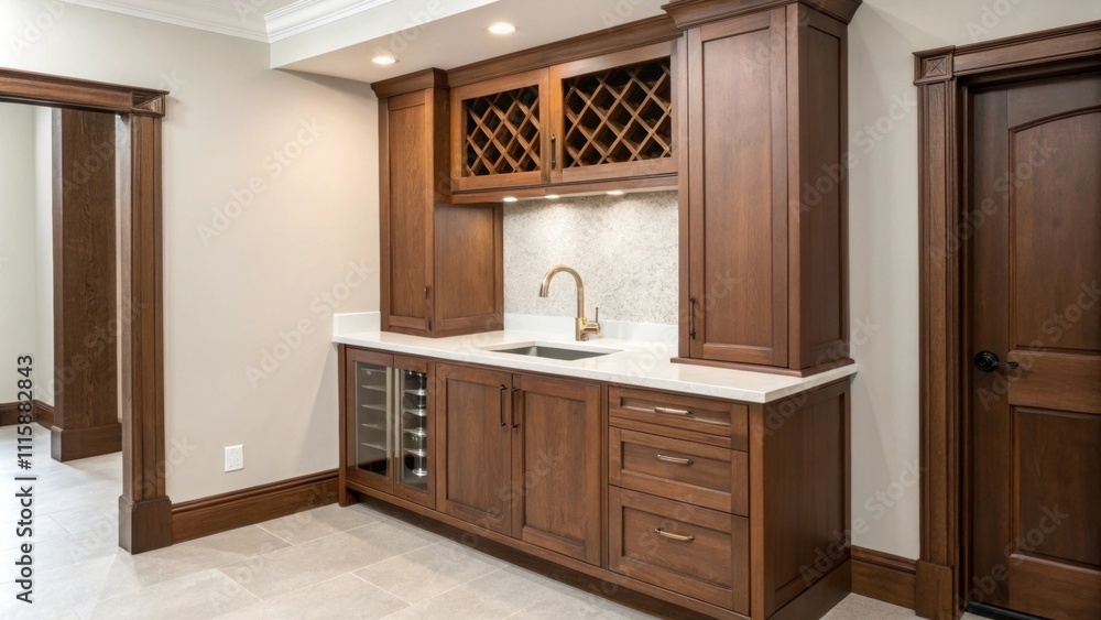 Aufkleber a minimalist wet bar featuring a compact sink and a simple elegant faucet all surrounded by rich woo