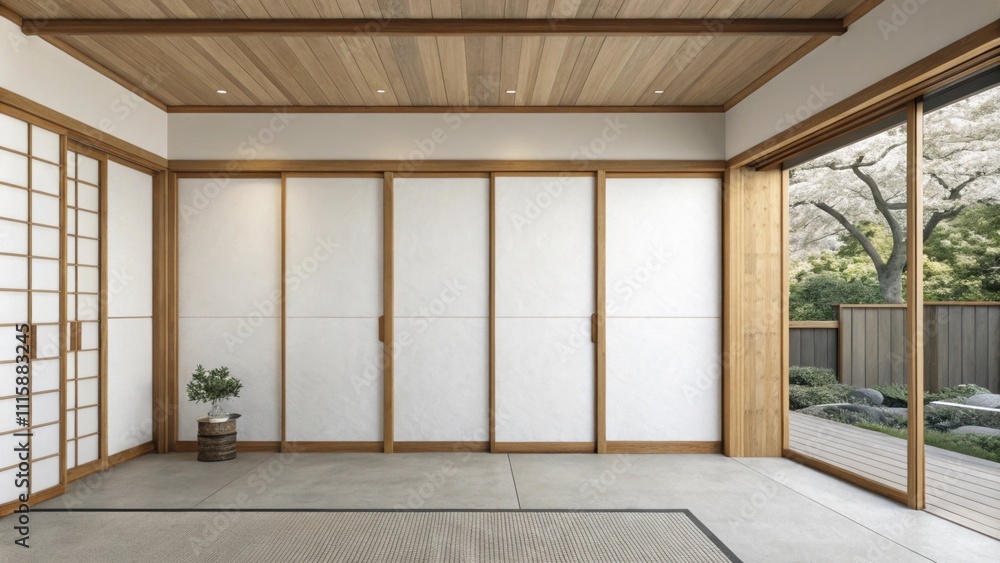 Poster a minimalist designed space displaying a blank wall the sharp clean lines of the wooden framing emph