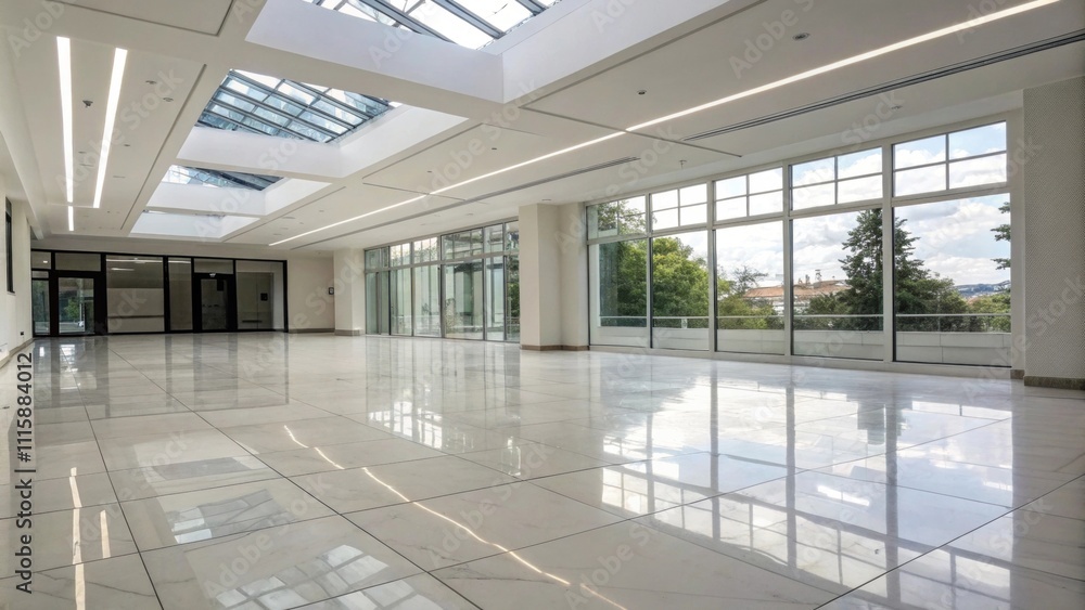 Poster a grouping of large polished tiles in a smooth white finish reflecting the natural light from above 