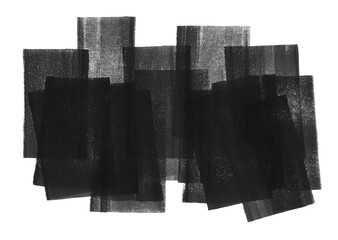 Linocut, relief printing rectangle texture, geometric composition. Black white artistic linocutting text background. Paint roller overlayed grungy stains, strokes, stripes, textured lino ink remains.