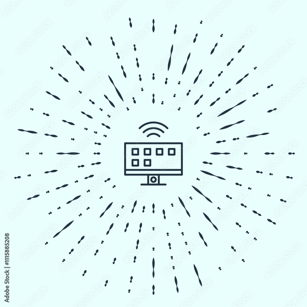 Aufkleber black line smart tv system icon isolated on grey background. television sign. internet of things con