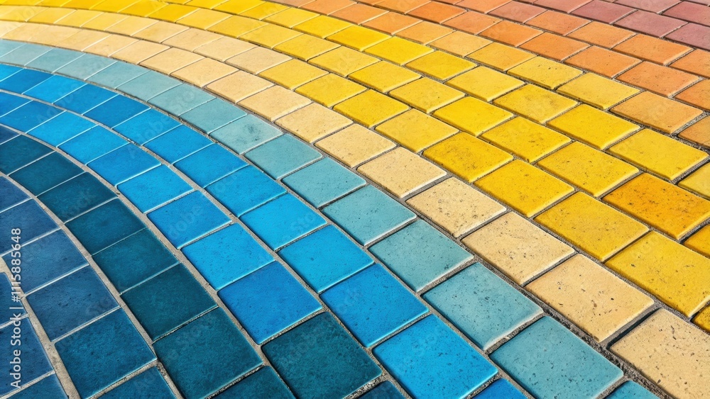 Poster A colorful splash of rectangular tiles layered to form a gradient from warm yellow to cool blue creating an eyecatching ombre effect.