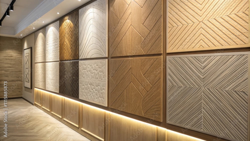 Aufkleber A closeup view of various wall panels showing an intricate pattern of grain that highlights the differences in color and texture with soft lighting casting subtle shadows.