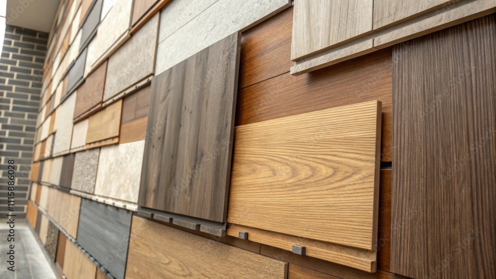 Aufkleber a closeup of wood panels with various textures some fully secured while others hang loosely from the