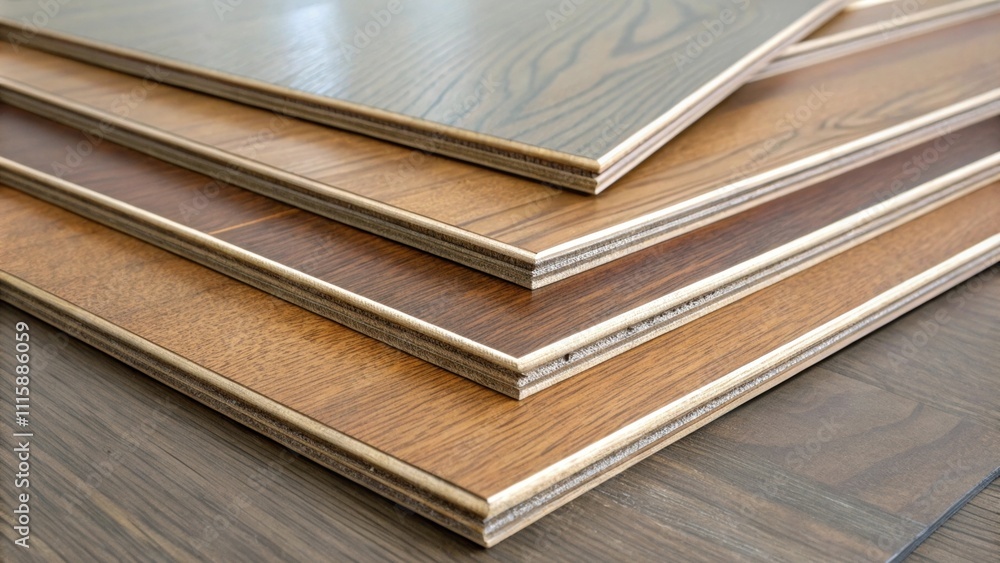 Aufkleber a closeup shot of a few laminate boards pulled out from the stack revealing their interlocking edges