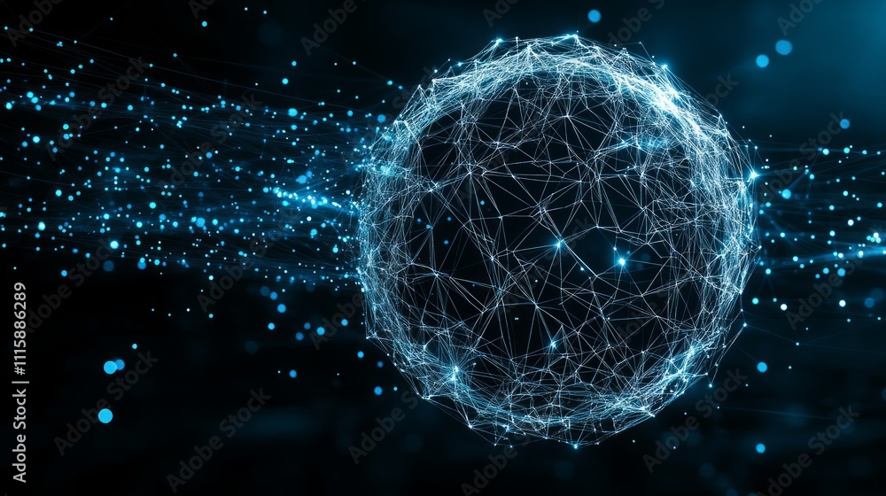 Aufkleber abstract glowing sphere with interconnected nodes and flowing data streams.