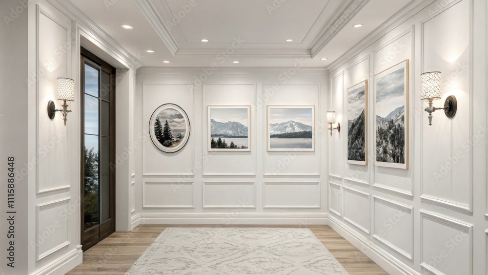 Aufkleber A clean whitewalled room where rounded mounting brackets are attached providing a touch of elegance amidst a backdrop of calming monochrome decor.