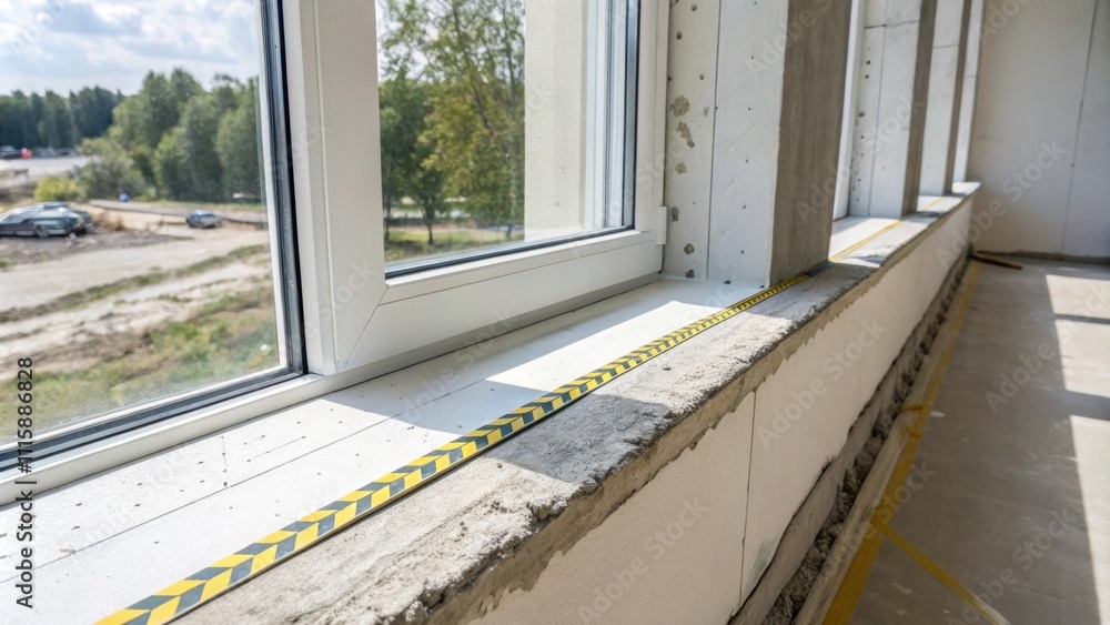 Poster a bright sunlit window ledge showcasing protective tape highlighting the stark contrast between unfi