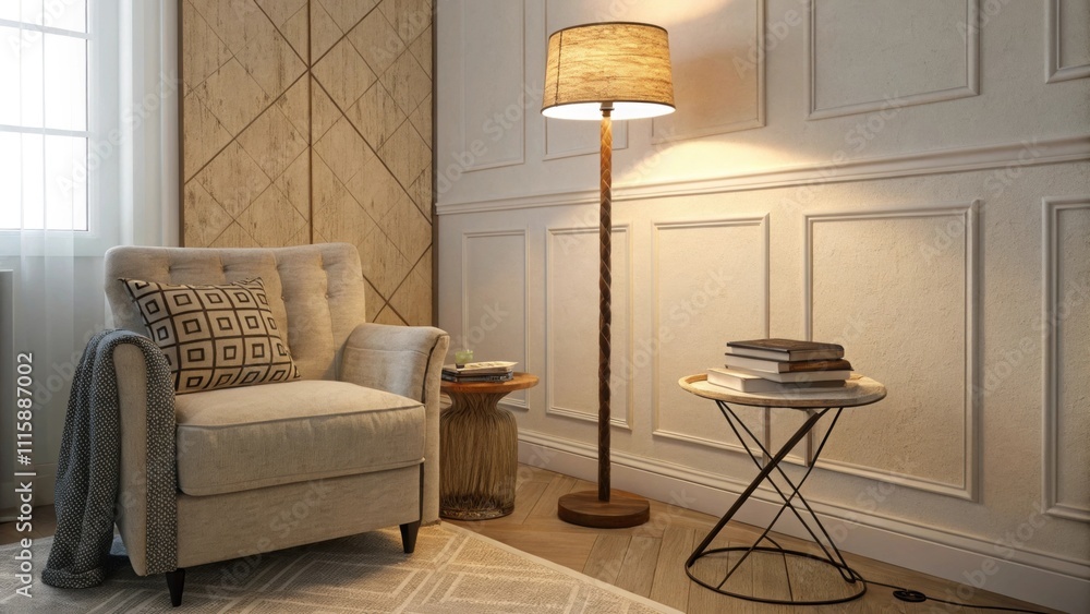 Leinwandbilder a bright corner featuring a floor lamp that illuminates the exposed insulation creating a cozy ambia