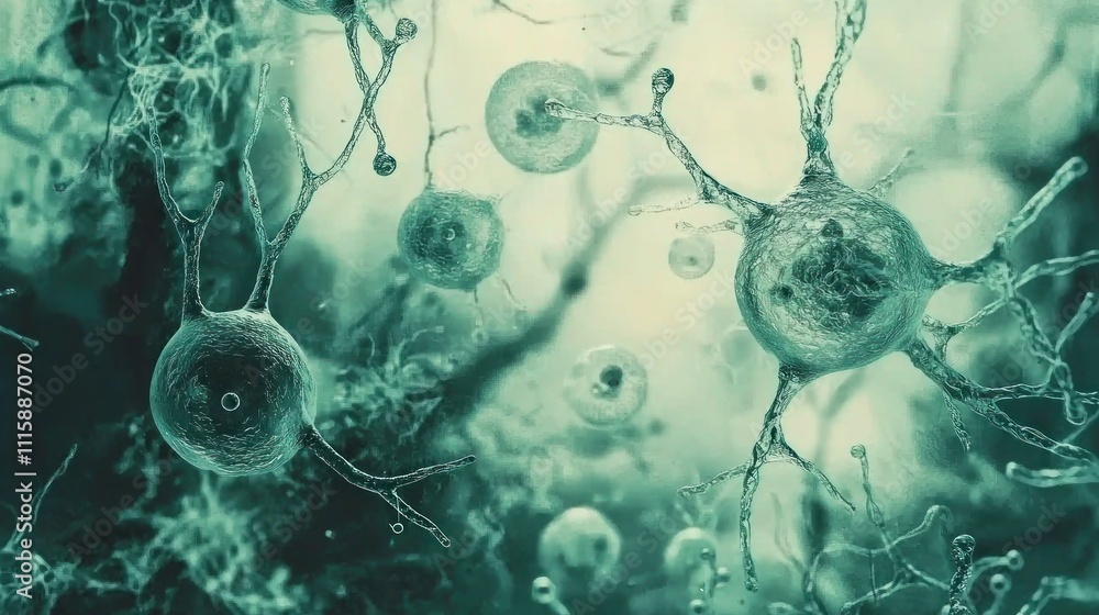 Poster microscopic view of neural network: intricate dendrites and cellular structures