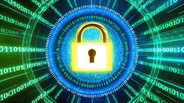 Digital lock with binary code for cybersecurity and data protection.